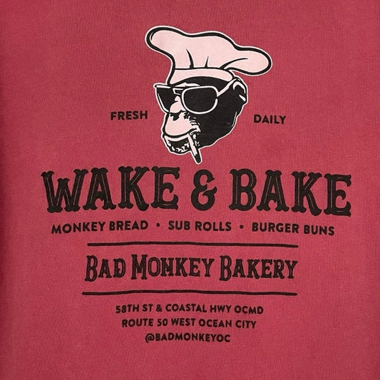 NWT Red Wake & Bake Bad Monkey Bakery Long Sleeve Graphic Tee