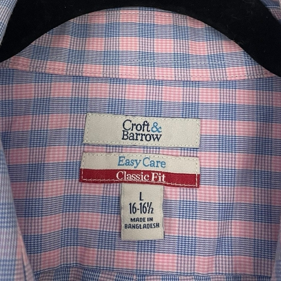Croft & Barrow Mens Easy Care Pink & Blue Gingham Button Down Shirt