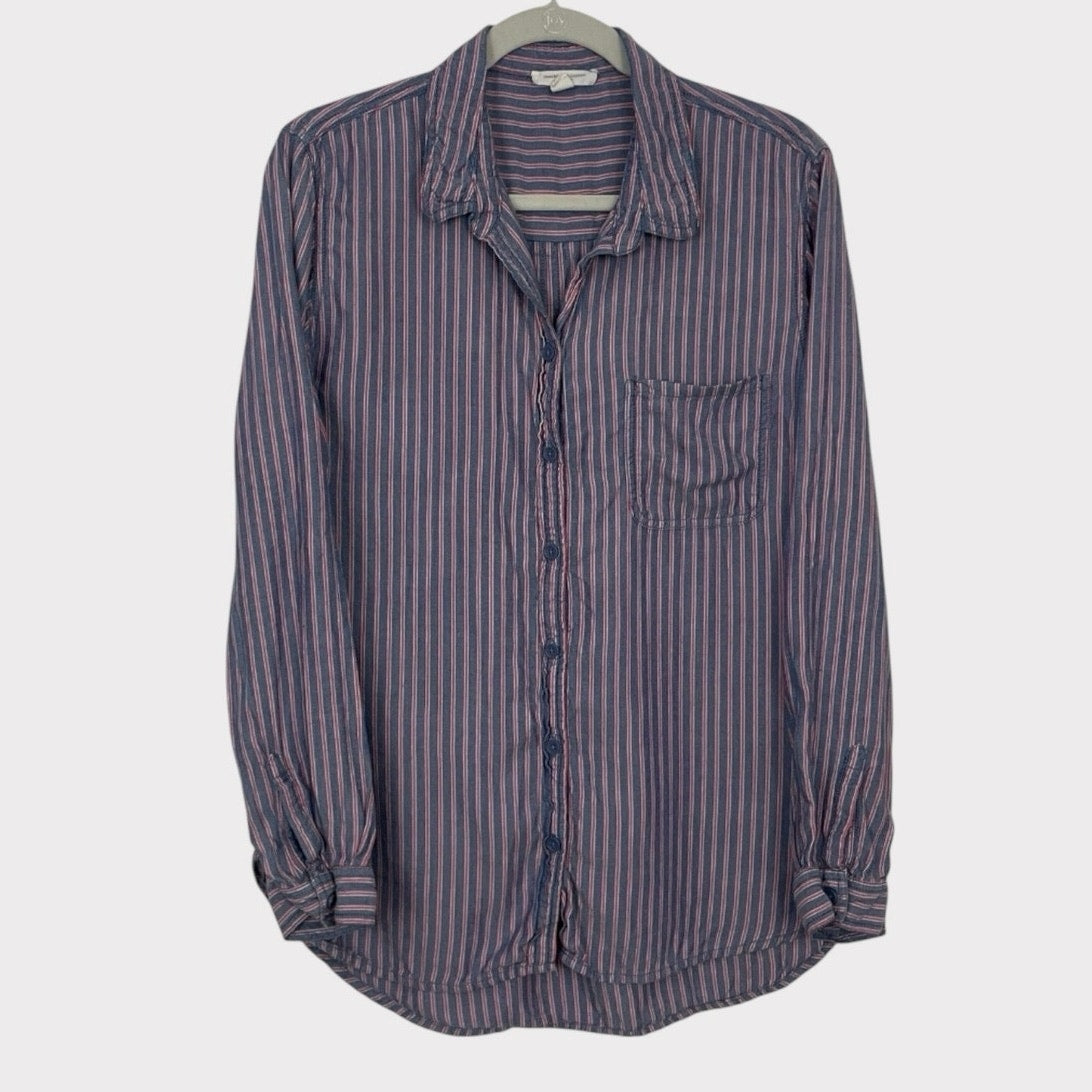BeachLunchLounge Blue & Red Striped Long Sleeve Button Down Blouse
