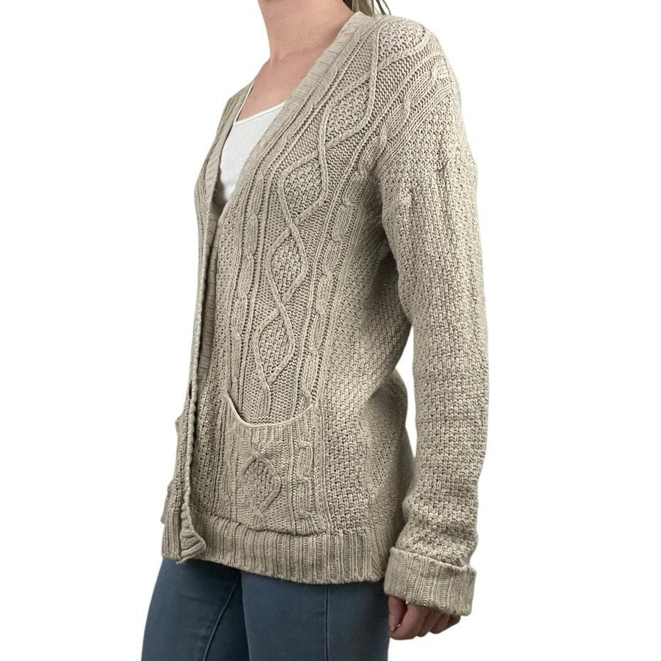 Nasty Gal Tan Knit Long Button Down Cardigan Sweater