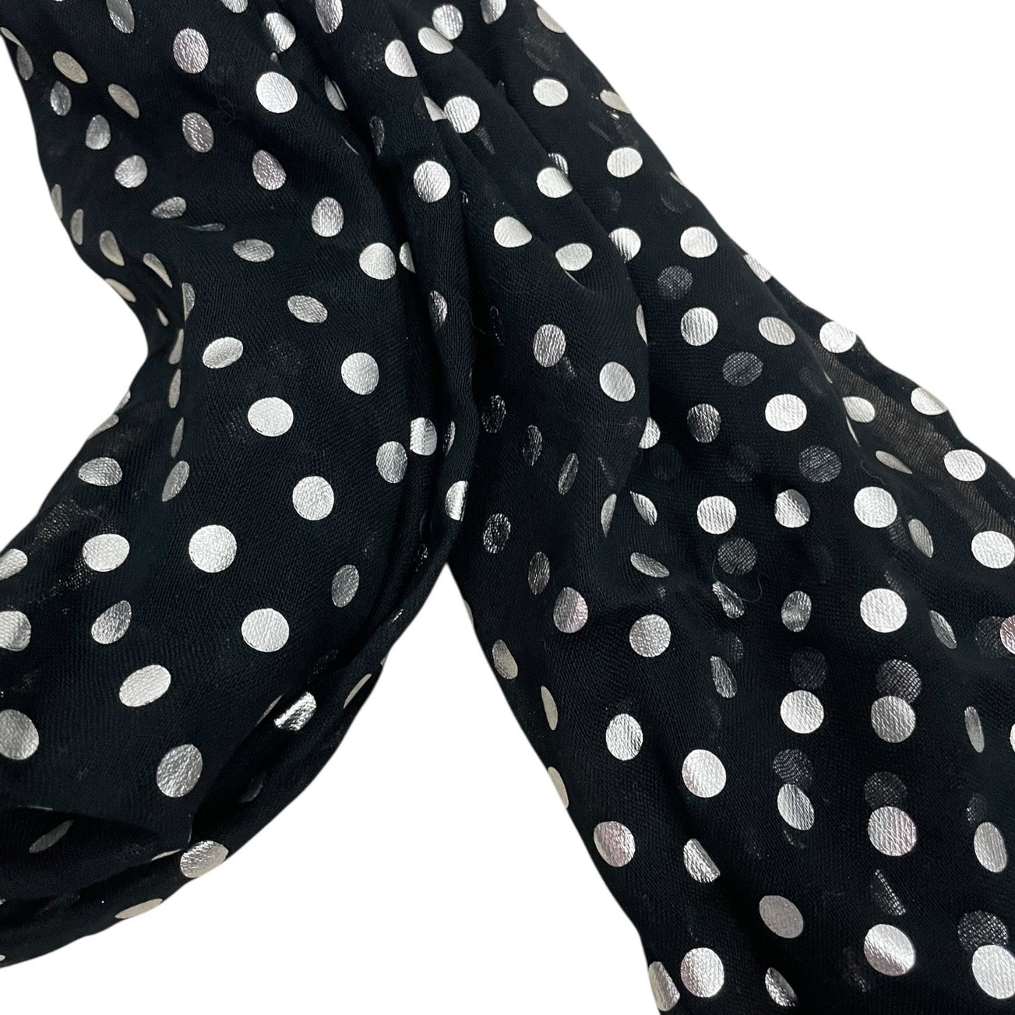 Black & Silver Metallic Polka Dot Fringe Scarf