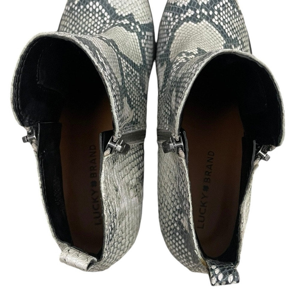 Lucky Brand Grey Snakeskin Genuine Leather Heeled Ankle Boots