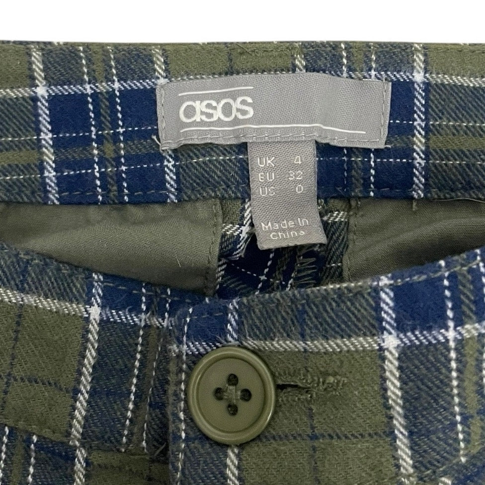 ASOS Green & Navy Blue Plaid High Rise Trousers