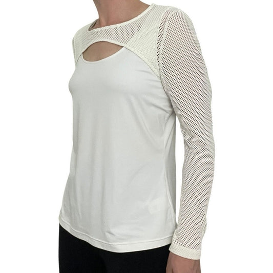 Doncaster White Cutout Mesh Long Sleeve Top