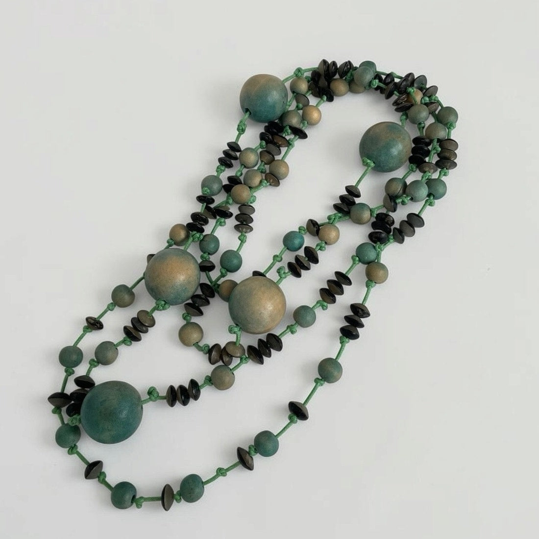 Green & Brown Wooden Beaded Layering Necklace