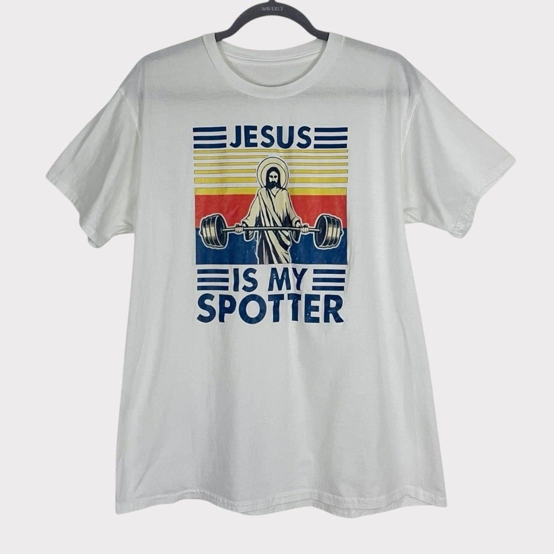 Jesus Is My Spotter Mens White Short Sleeve Graphic Tee