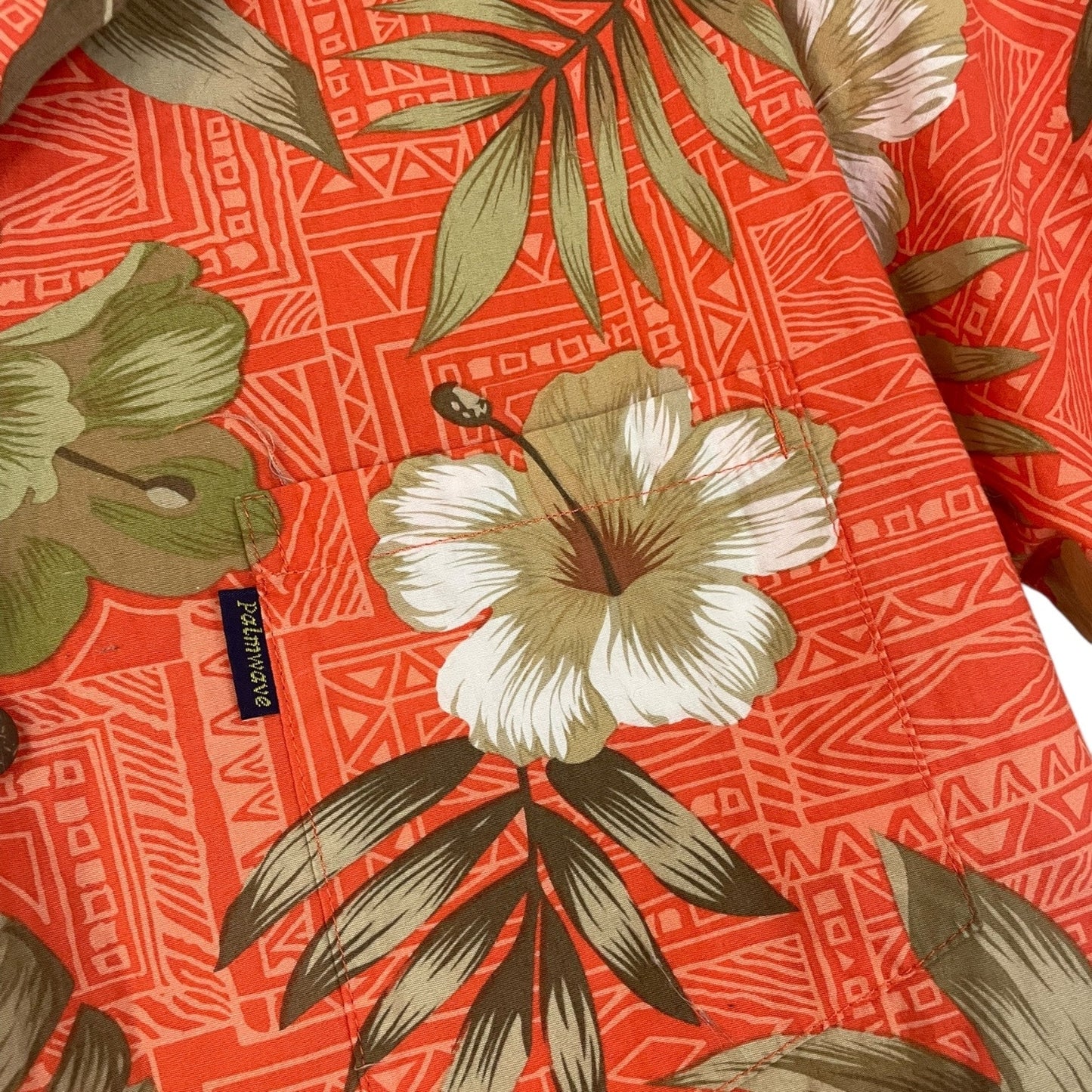 Palmwave Mens Orange Hawaiian Tropical Floral Button Down Shirt