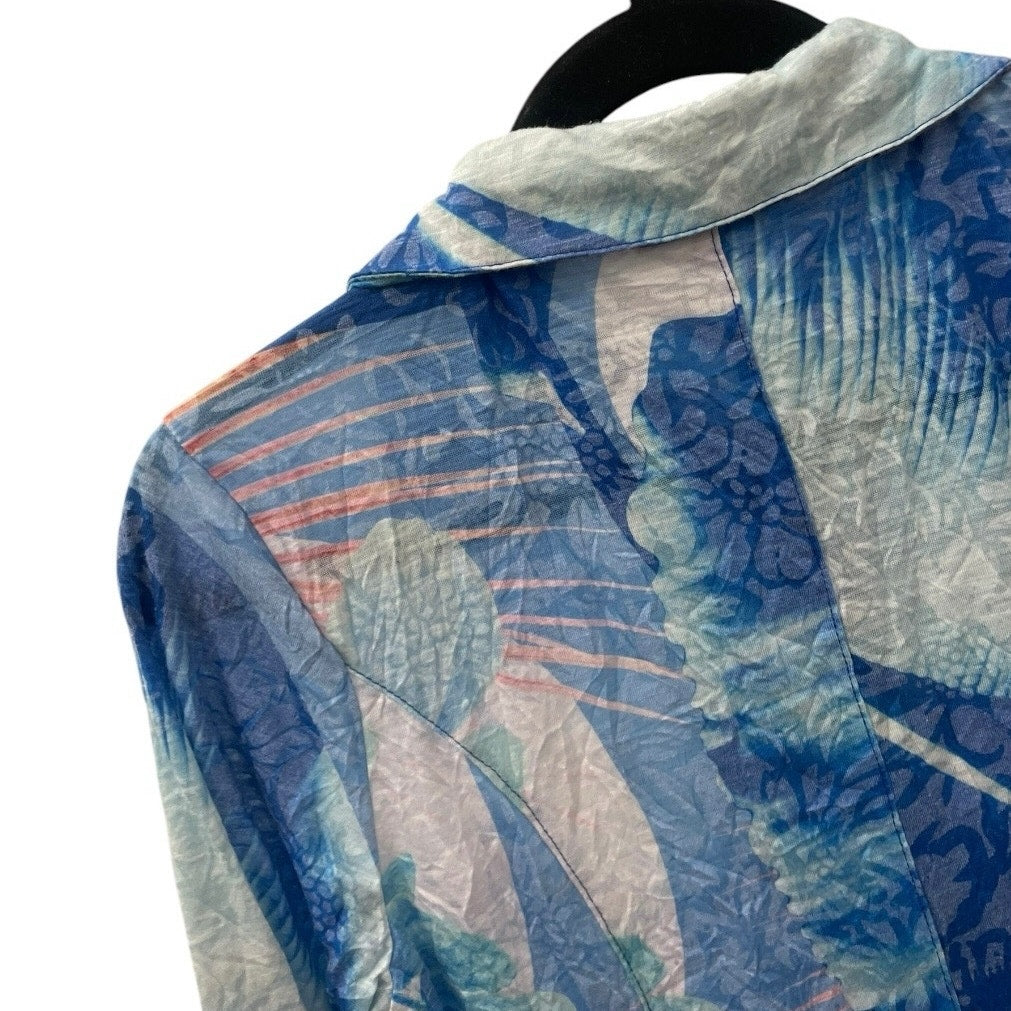 Top Ligne Soft Blue Floral Button Down Quarter Sleeve Blouse