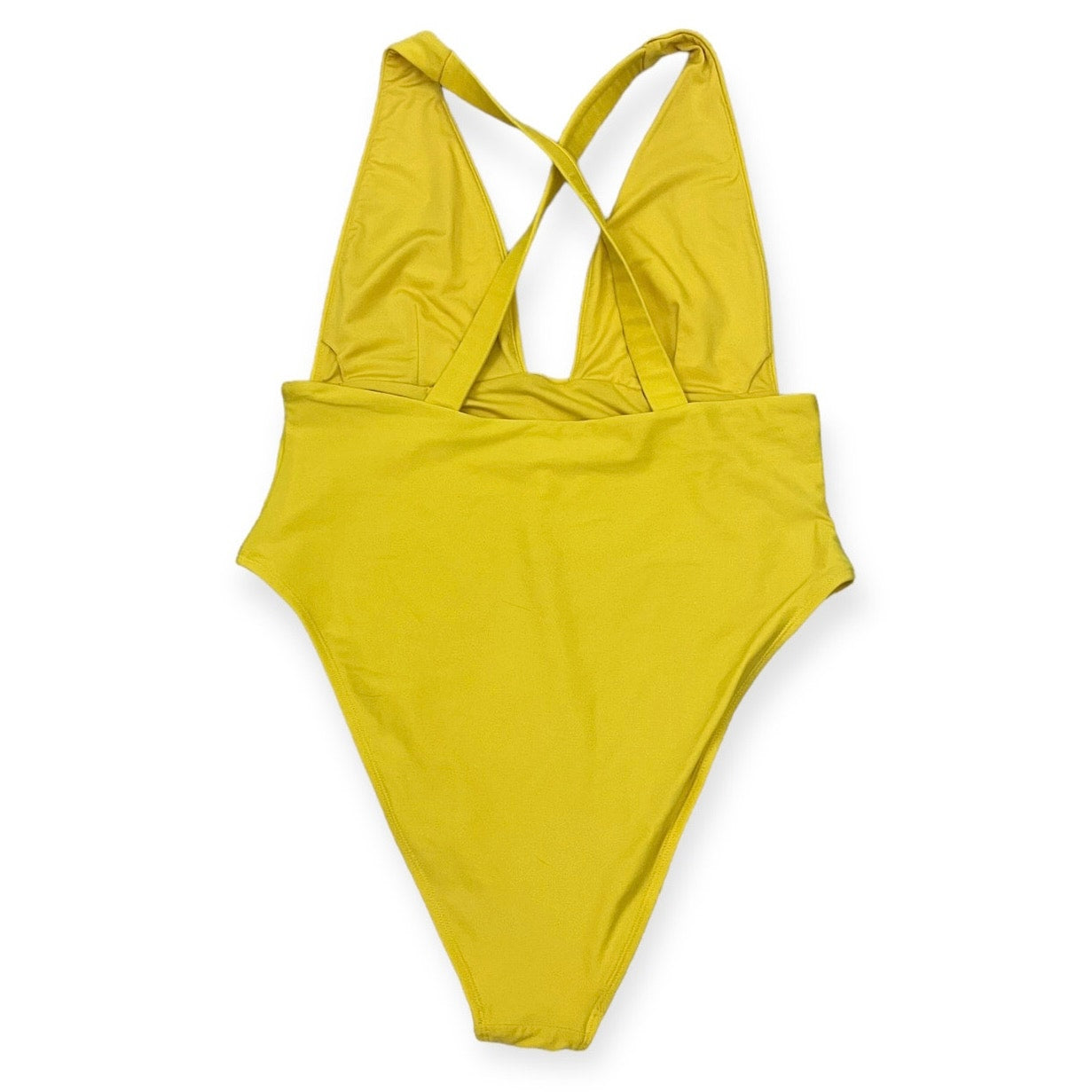 Bright Yellow Plunge Neck Cross Back One Piece Swim Suit