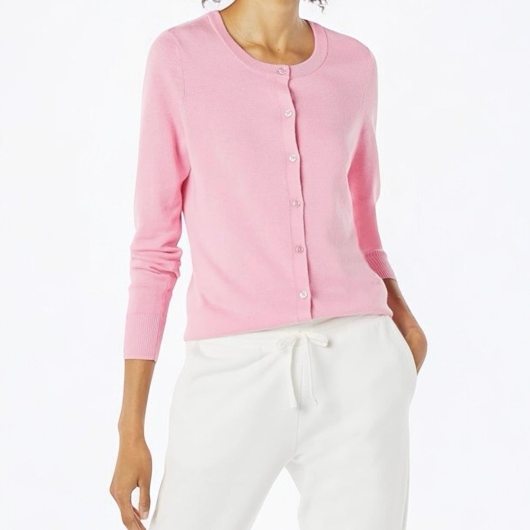 NWT Amazon Essentials Pink Button Down Cardigan Sweater