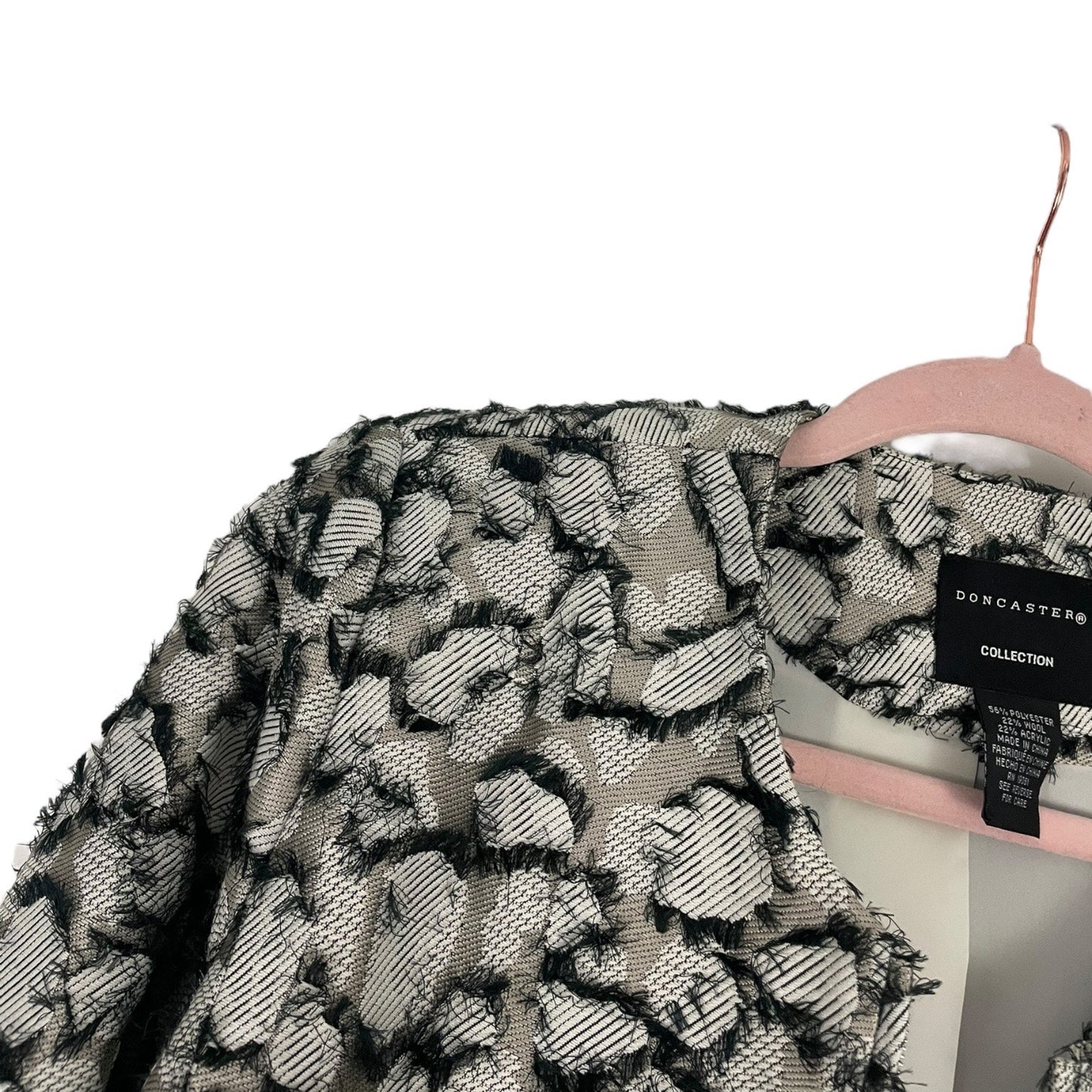 Doncaster Black & White Eyelash Lace Fringe Zip Up Jacket