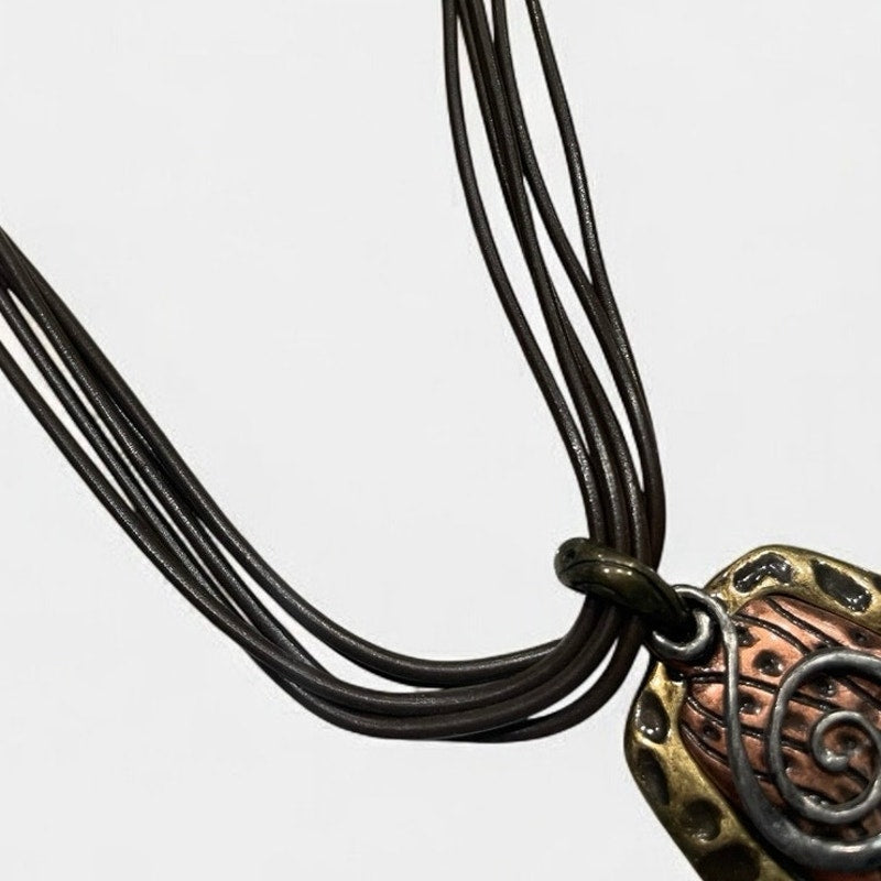 Vintage Gold Bronze & Silver Funky Layered Pendant Chunky Necklace