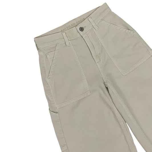 American Eagle Cream Stretch Super High Rise Baggy Wide Leg Pants