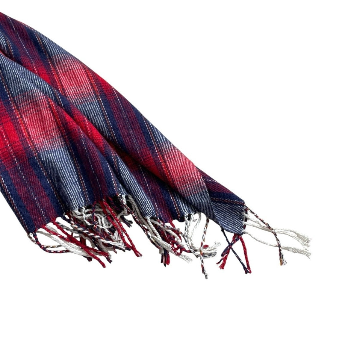 Soft Red & Blue Plaid Fringe Scarf
