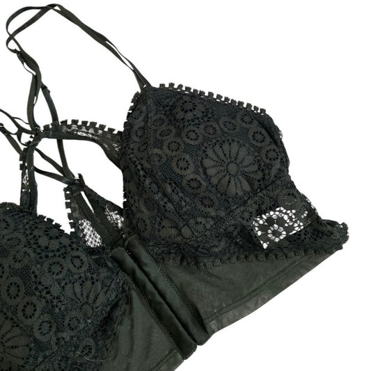 Aerie Dark Green Lace Strappy Back Triangle Padded Bralette