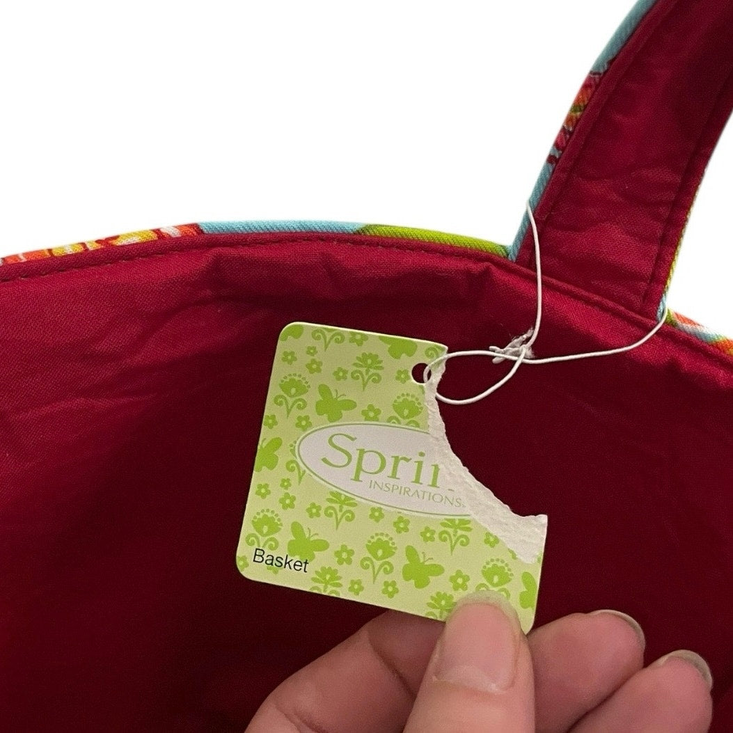 NWT Spring Inspirations Blue & Red Boho Paisley Floral Basket Tote Bag