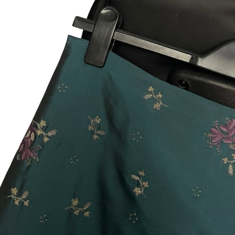 Intuitions Vintage Silk Green Floral Embroidered Skirt