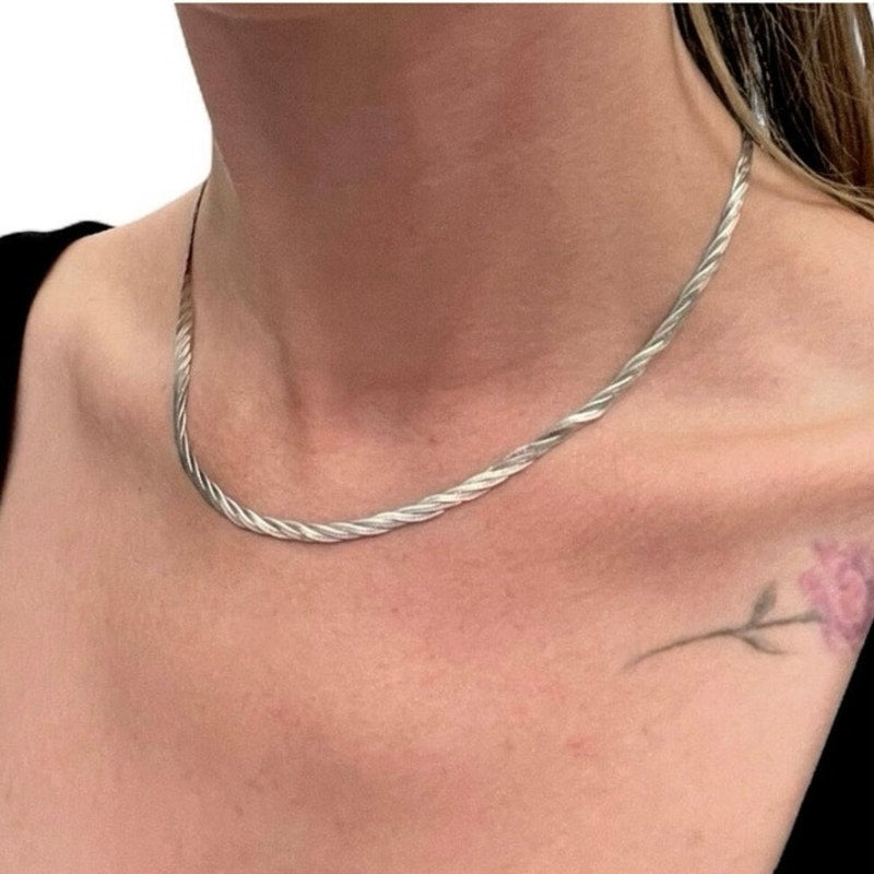 Vintage Silver Thin Braided Chain Necklace