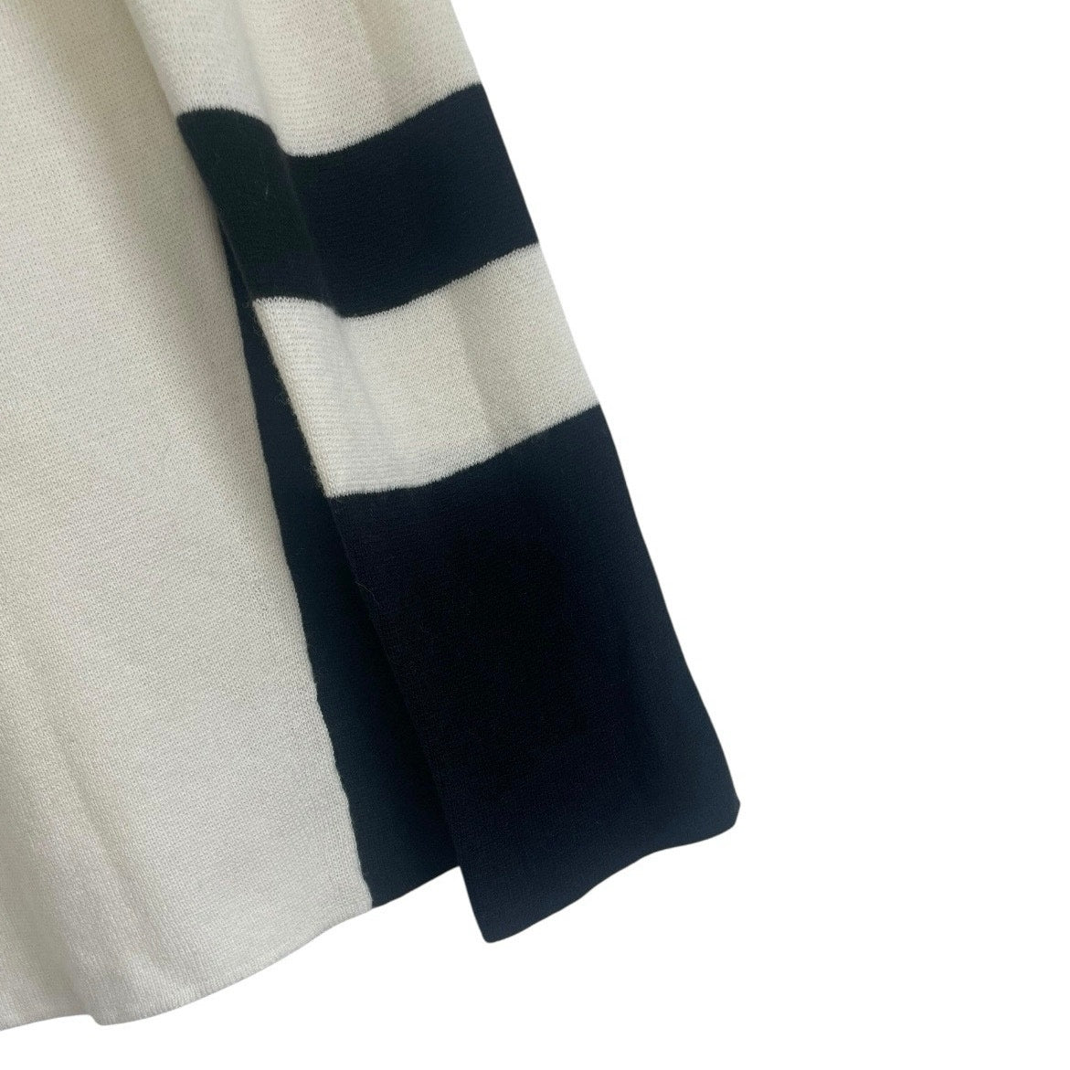 Doncaster Cream & Black Striped Sleeves V-Neck Knit Sweater