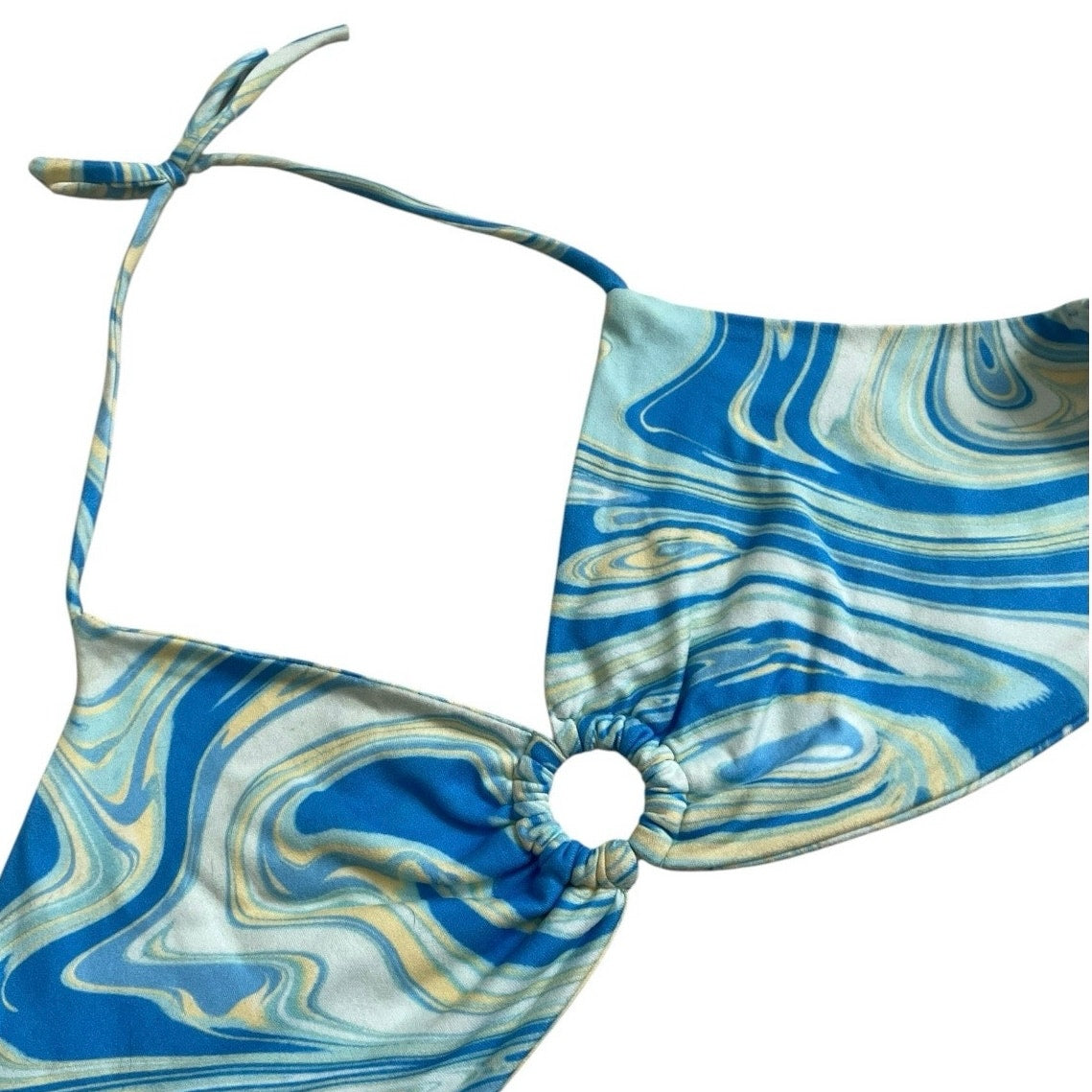 Ginger G Blue Swirly Funky 70s Cutout Halter Neck Strappy Top