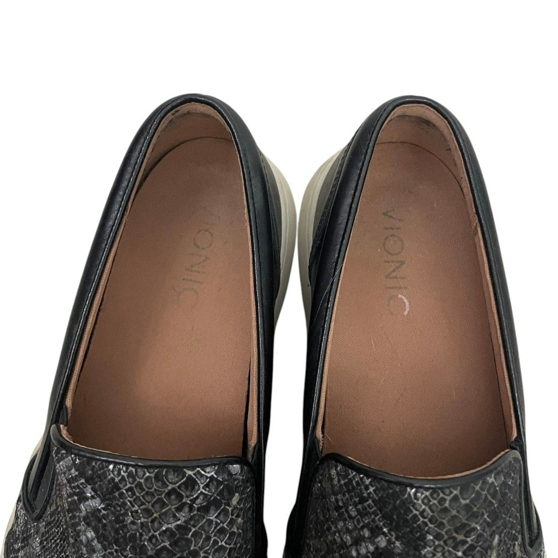 Vionic Black & Gold Metallic Dinora Boa Leather Snakeskin Slip-On Sneakers