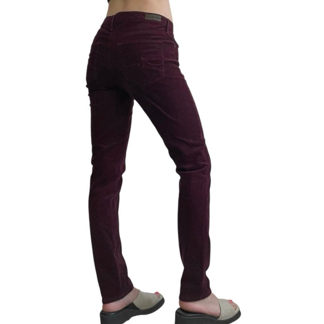 Ag Adriano Goldshmied The Prima Mid-Rise Cigarette Maroon Corduroy Pants