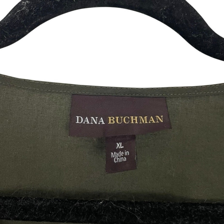 Dana Buchman Green & Gold Sequin Short Sleeve V-Neck Blouse