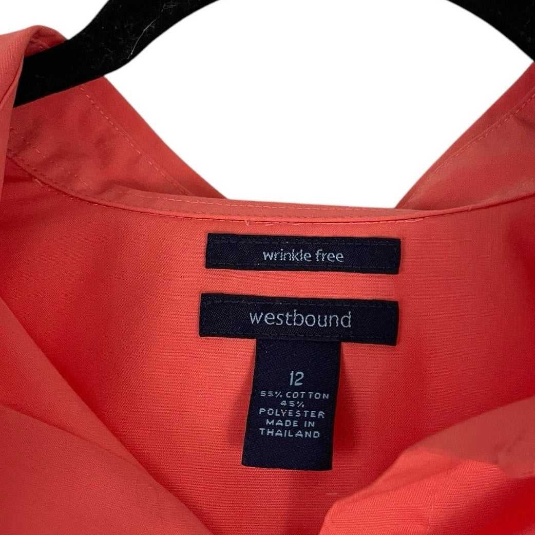 Westbound Vibrant Coral Wrinkle Free Long Sleeve Button Down Blouse