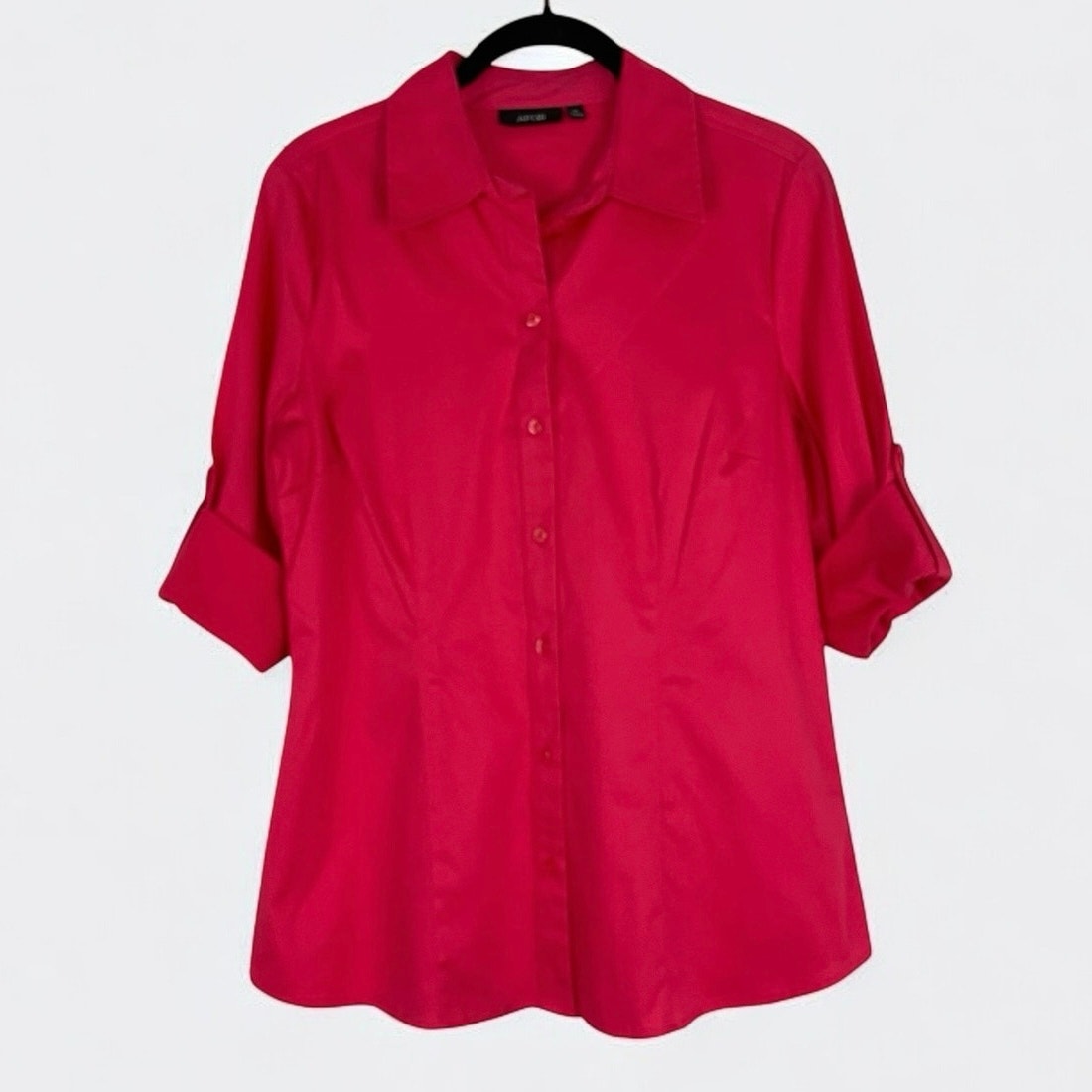 NWT Apt. 9 Essentials Vibrant Rouge Red Button Down Long Sleeve Blouse