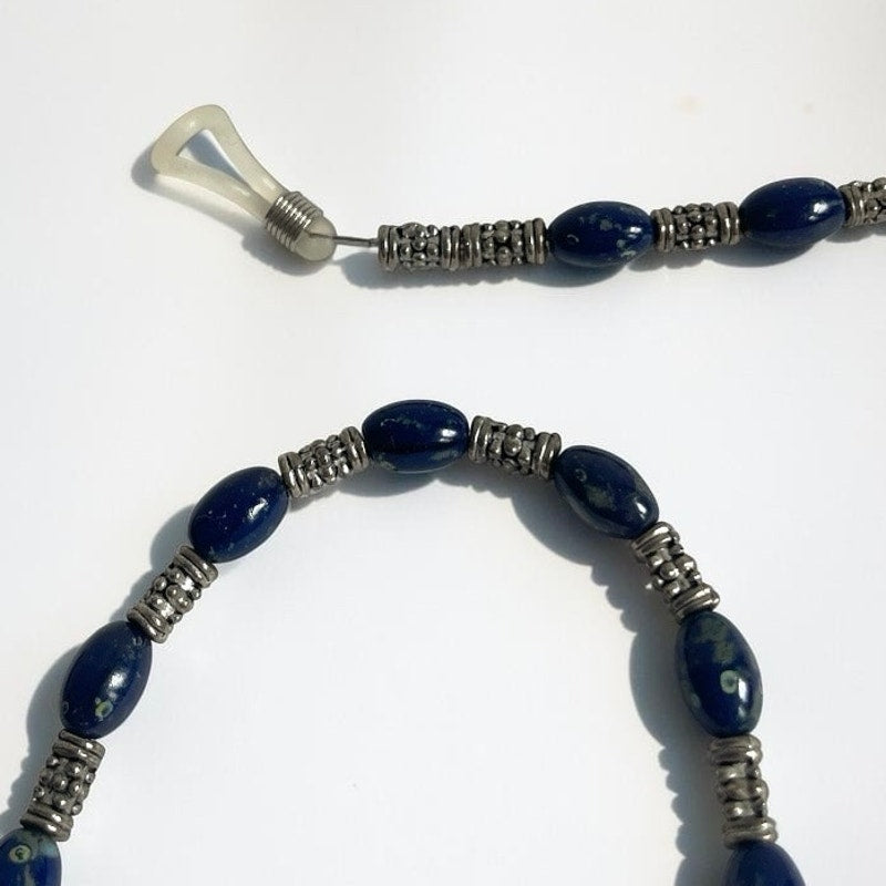 Vintage Blue Beaded Glasses Chain with Silver Tone Spacers