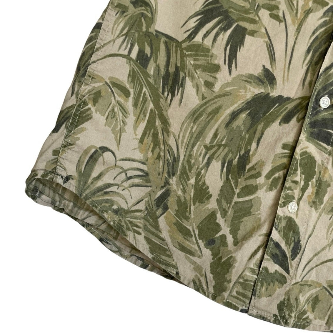 H&M Green & Tan Tropical Leaf Print Short Sleeve Button Down Shirt