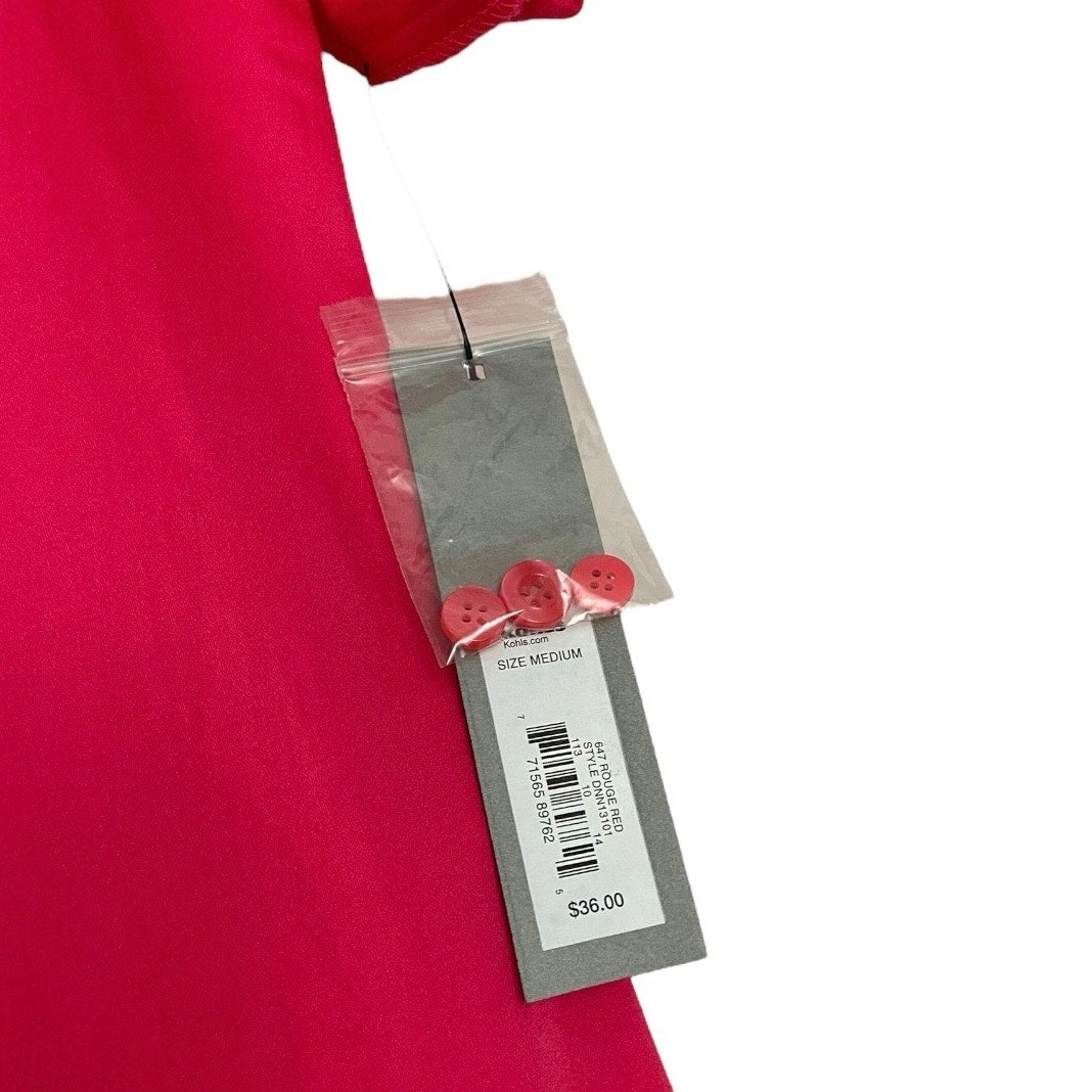 NWT Apt. 9 Essentials Vibrant Rouge Red Button Down Long Sleeve Blouse
