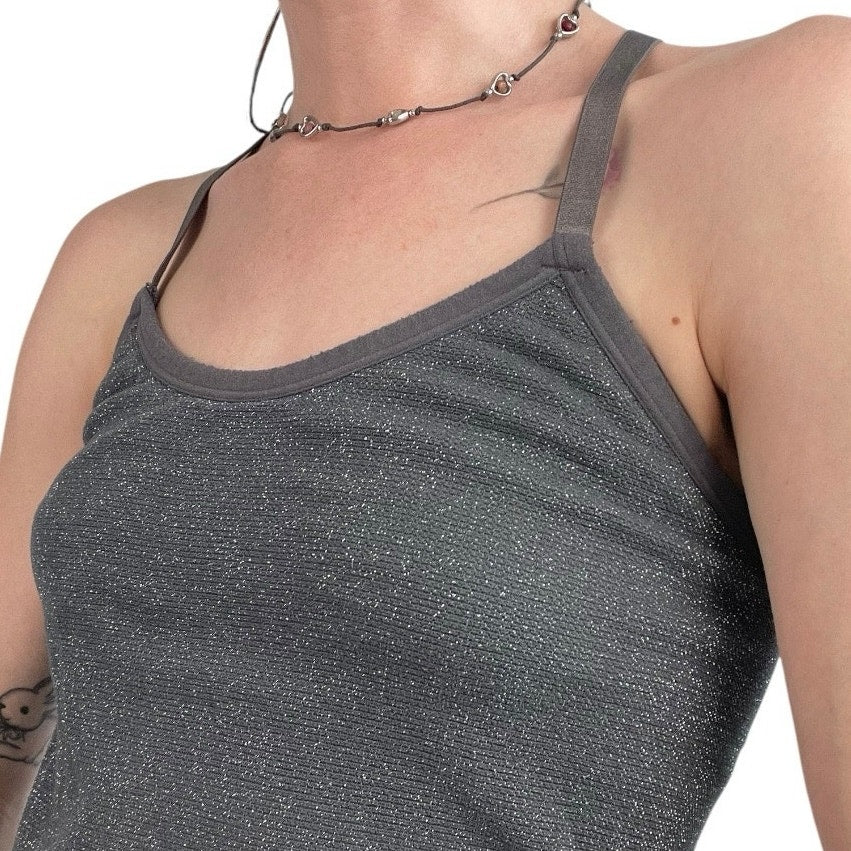 Joy Lab Sparkly Grey Glittery Active Racerback Cross Open Back Tank Top