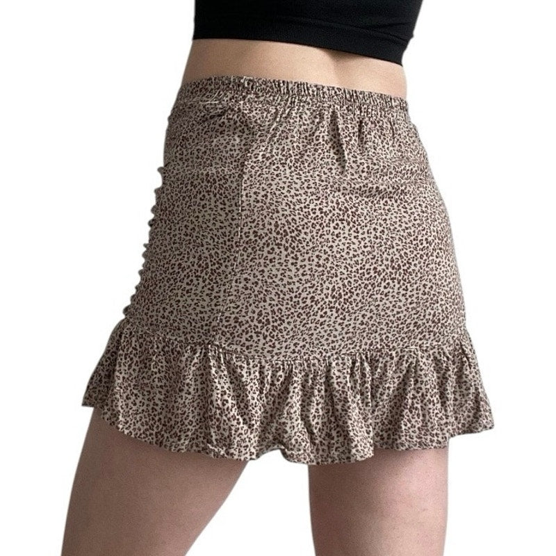 Soft Beige Cheetah Print Ruched Mini Skirt