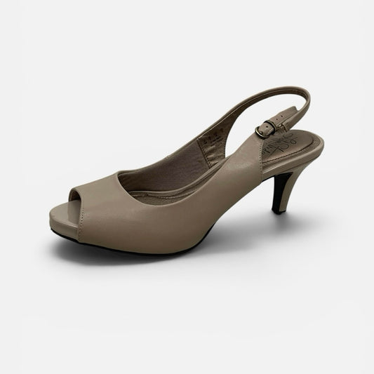 Life Stride Beige Teller Soft System Faux Leather Slingback Heels
