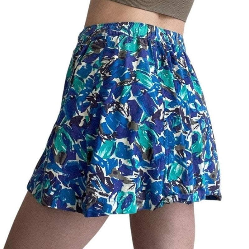 I Love H81 Blue Patterned Mini Skirt with Pockets