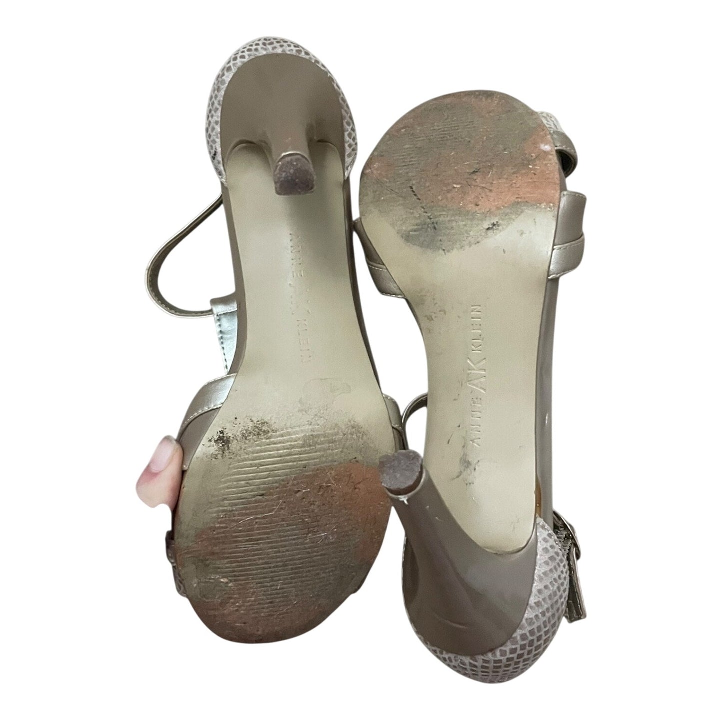 AK Anne Klein Beige Strappy Open Toe Faux Leather Stiletto Heels