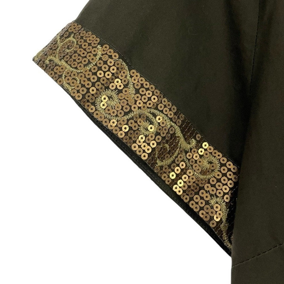 Dana Buchman Green & Gold Sequin Short Sleeve V-Neck Blouse