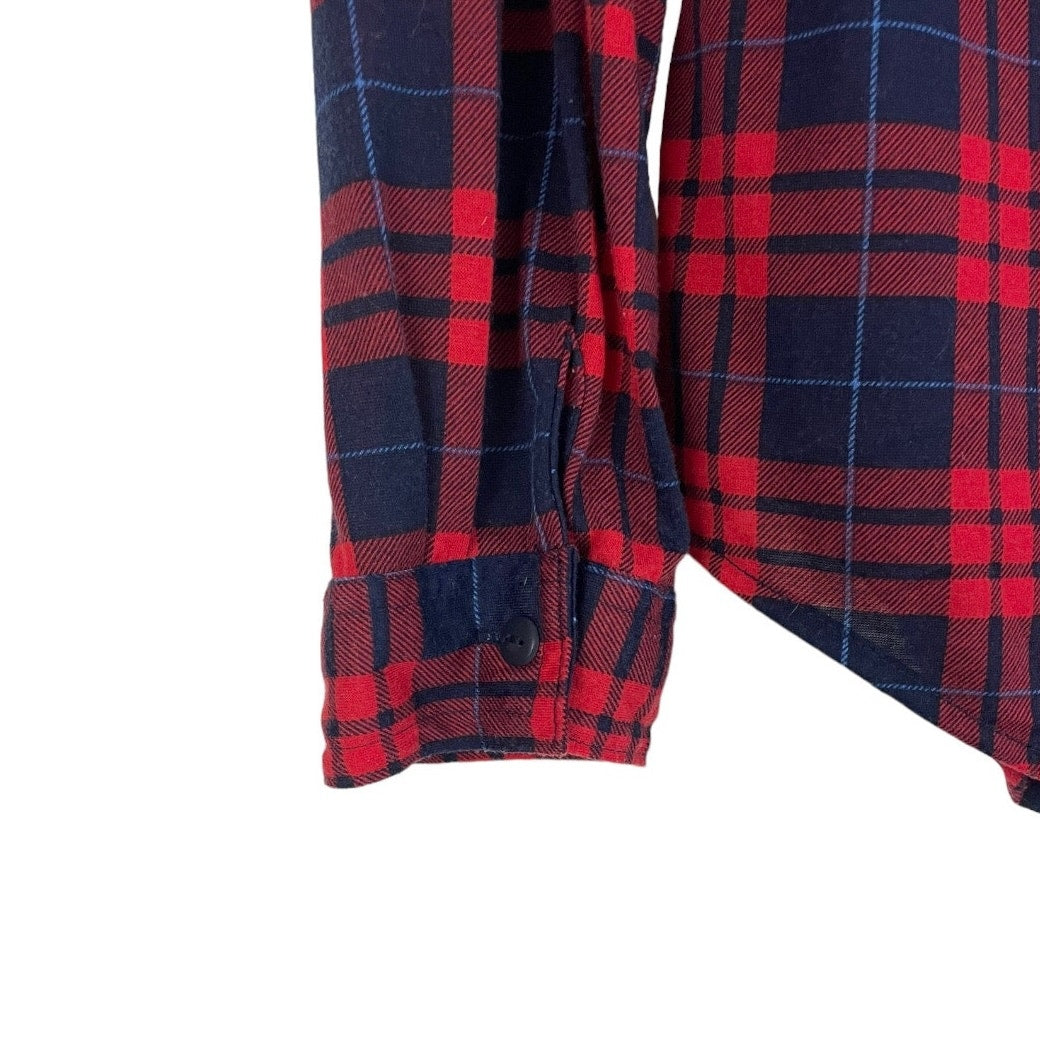 Passport Red and Navy Blue Plaid Soft Long Sleeve Button Down Shirt
