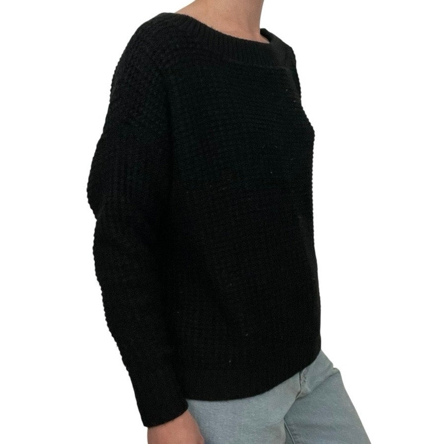 Leith Black Knit Crewneck Sweater