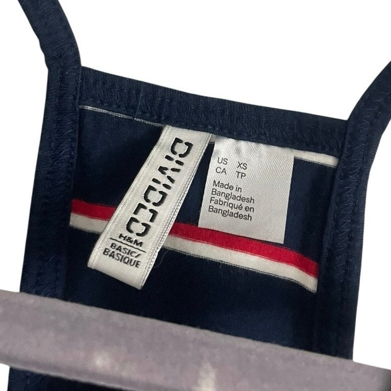 Divided Navy Blue & Red Striped Cropped Tank Top