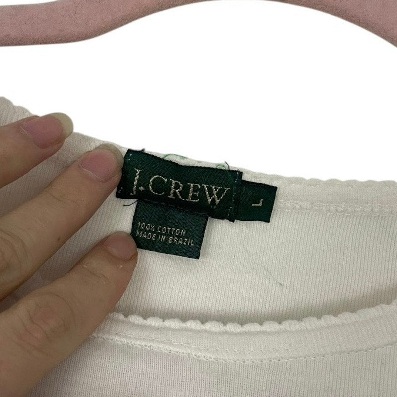 J. Crew Vintage White Short Sleeve Ruffled Trim Crewneck Blouse