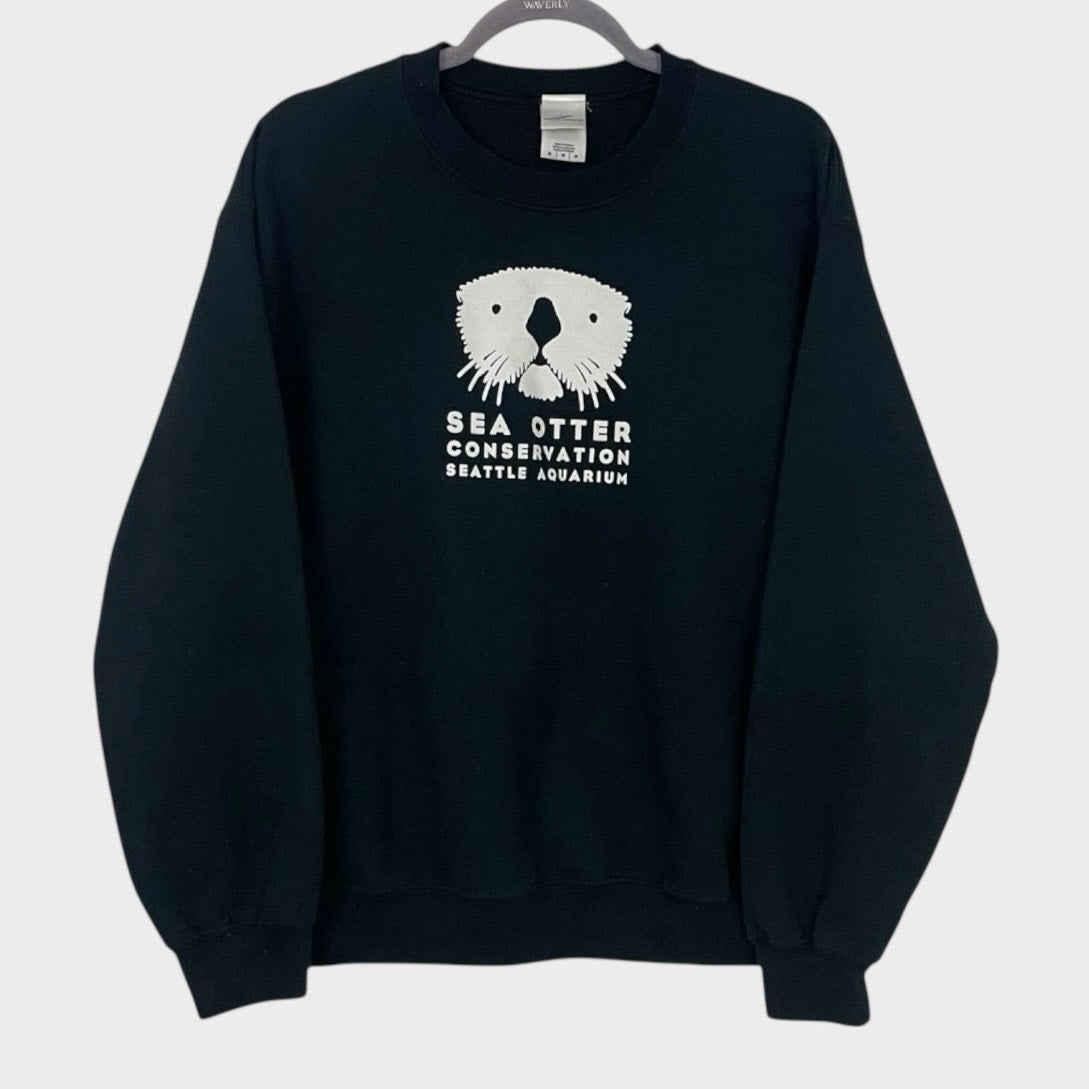 Seattle Aquarium Sea Otter Conservation Black Crewneck Sweatshirt