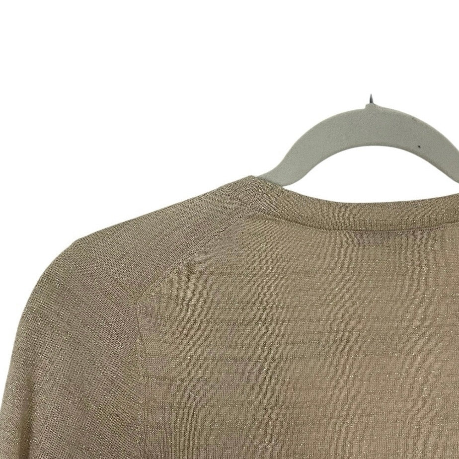 Ann Taylor LOFT Glittery Metallic Gold Cream Button Down Cardigan Sweater