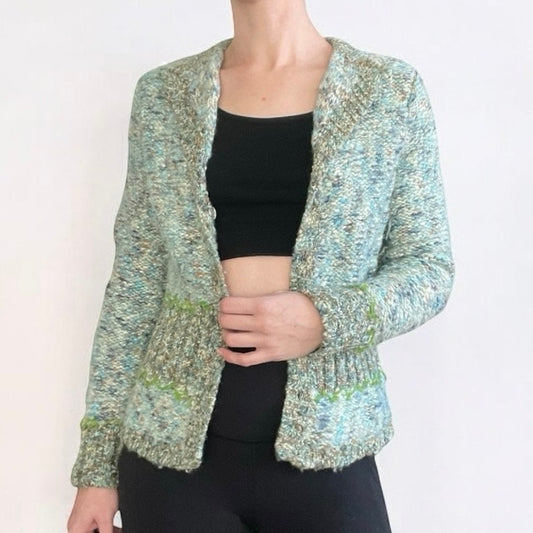 PBJ Sport Blue Knit Wool Button Down Cardigan Sweater