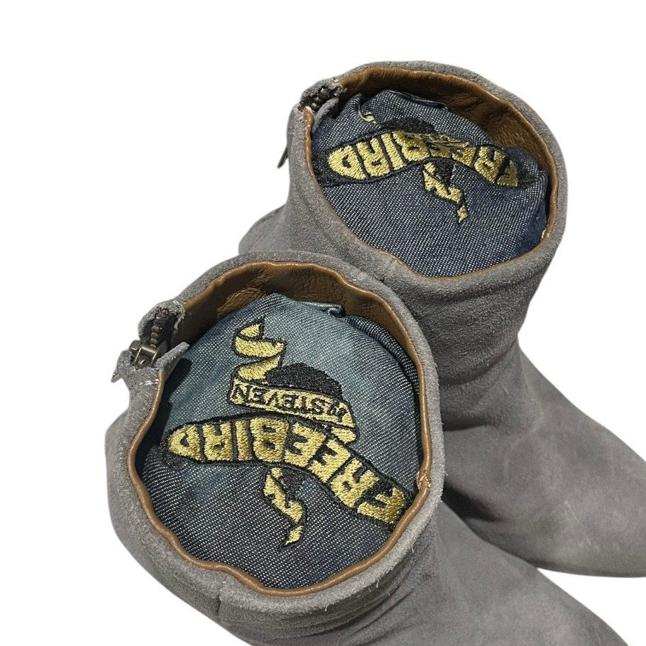 Freebird Grey Harlo Suede Heeled Ankle Boots
