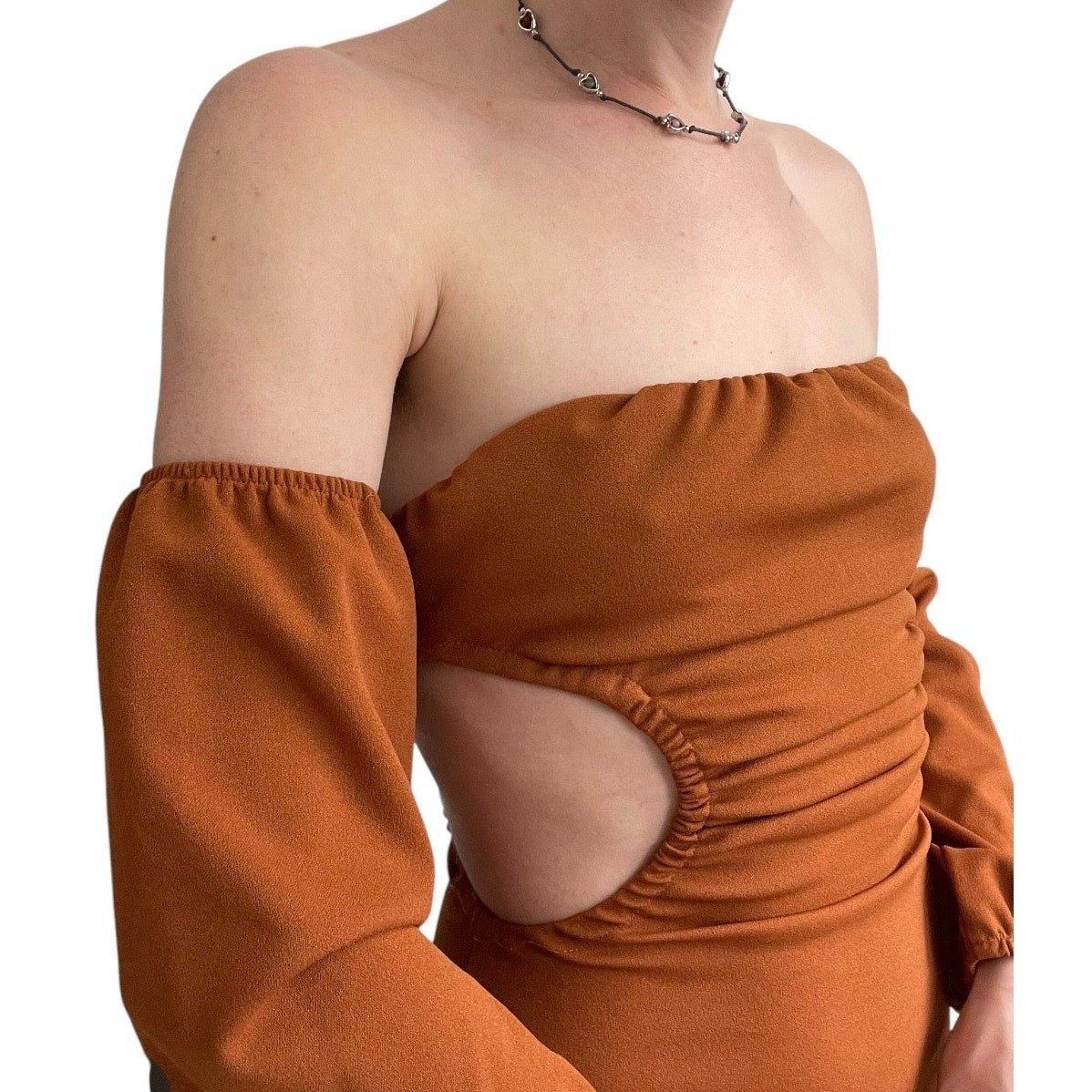 Fashion Nova Burnt Orange Off the Shoulder Cutout Bodycon Mini Dress