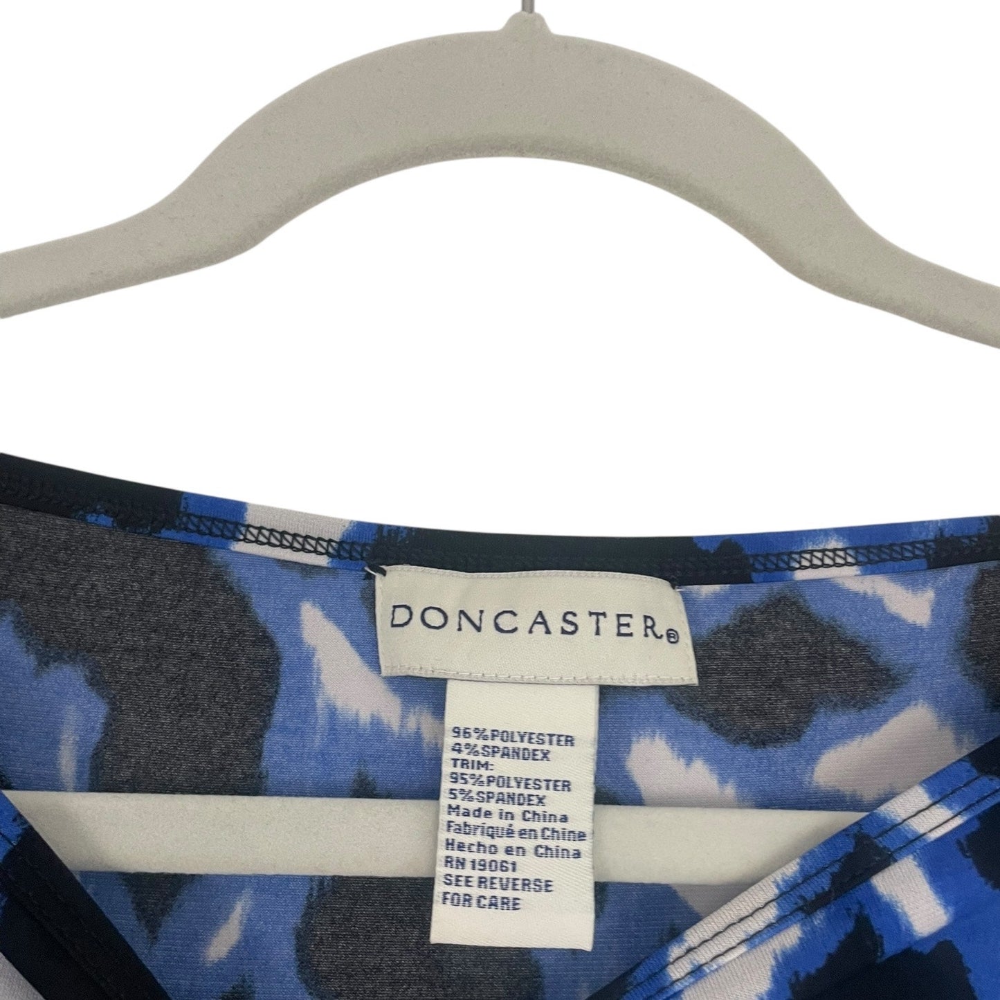 Doncaster Blue & Black Abstract Print Long Sleeve Crewneck Blouse