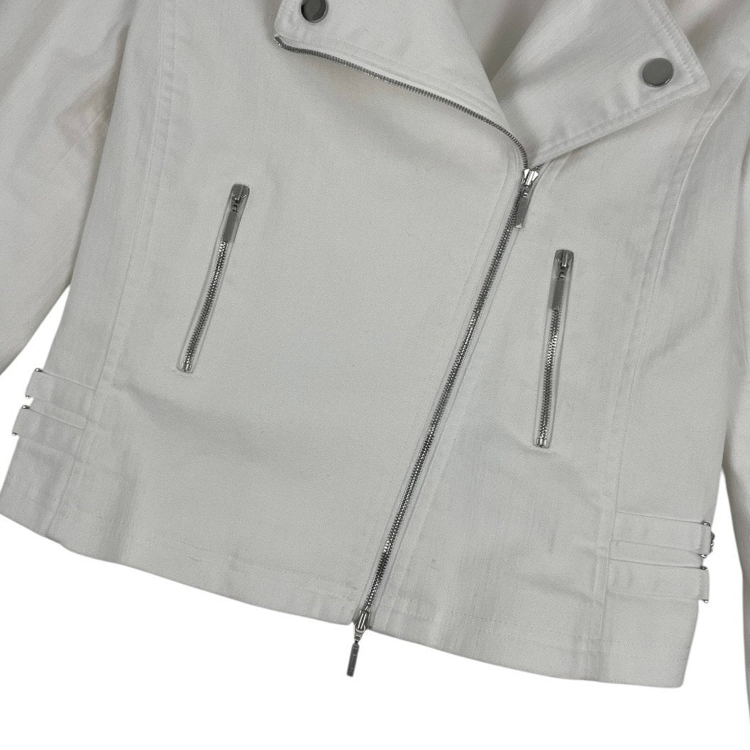 Doncaster White Denim Zip Up Collared Jacket
