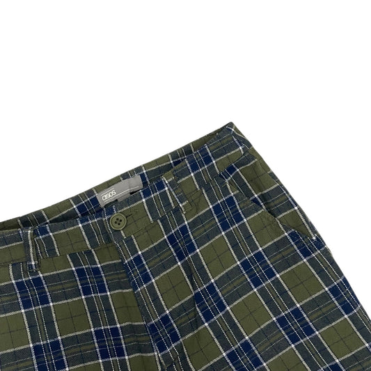 ASOS Green & Navy Blue Plaid High Rise Trousers